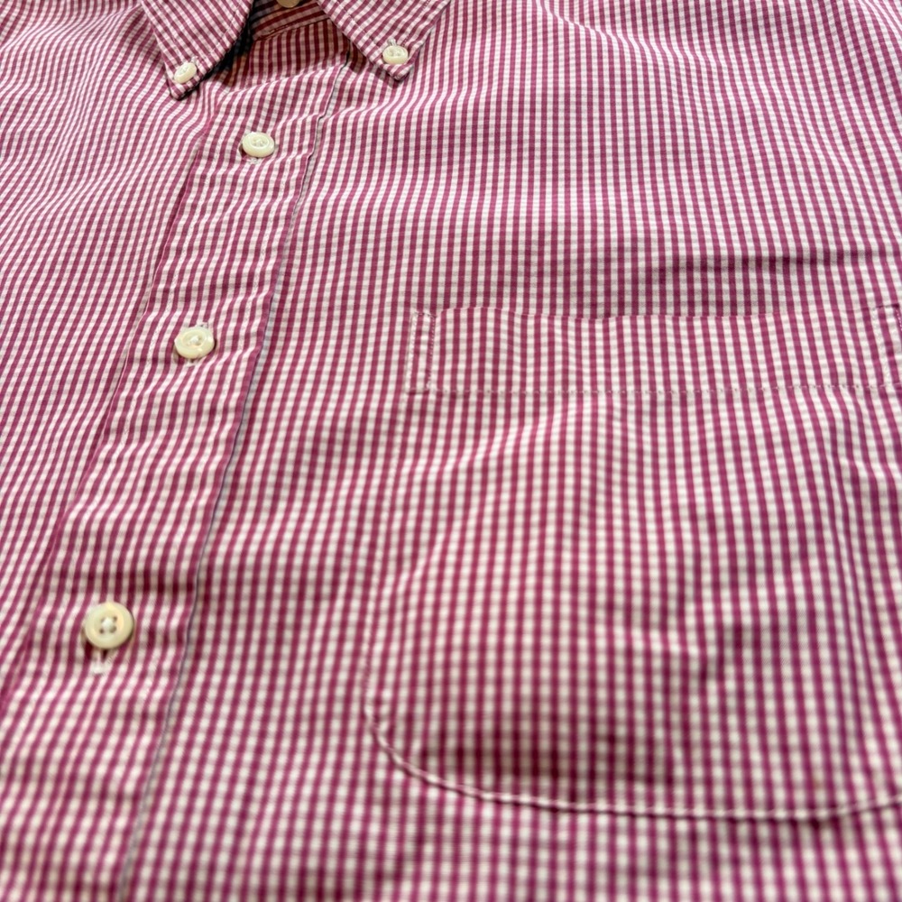Brooks Brothers Button Down Shirt Mens 16 34/35 Burgundy Gingham Cotton Classic